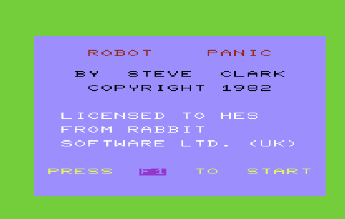 Robot Panic title screen for Vic-20